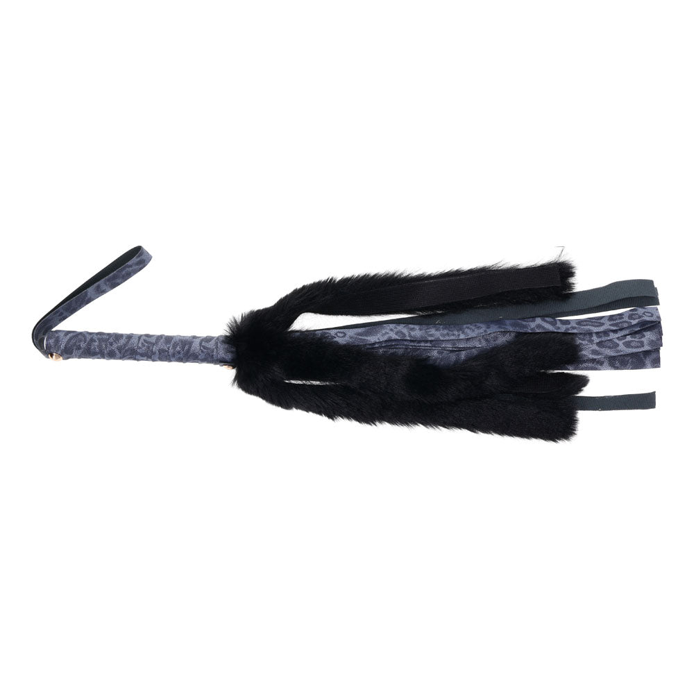Sex & Mischief Cougar Faux Fur Flogger - Navy Blue/Black Furry Flogger Whip Sportsheets