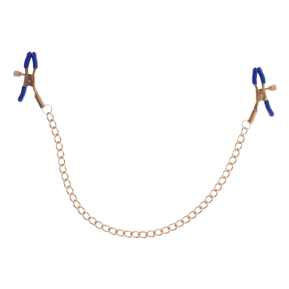 Sex & Mischief Cougar Chained Nipple Clamps - Gold Nipple Clamps with Cougar Chain Gold - Club X