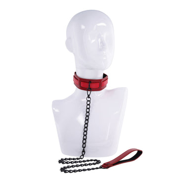 S&M Exs & Ohs Collar and Leash - Red Neck Restraint Sportsheets