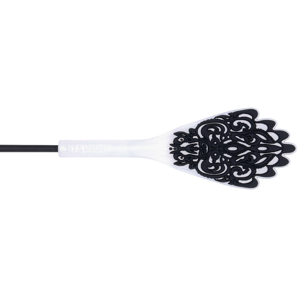 Sex & Mischief Lace Silicone Crop - Black/White 50 cm Crop Whip Sportsheets