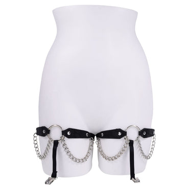 Sex & Mischief Chain Lace Garters - Black/Metal Garters Sportsheets