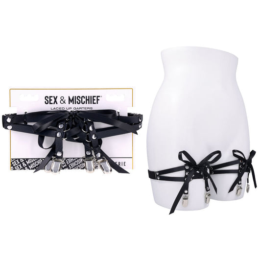 Sex & Mischief Laced Up Garters - Black Garters Sportsheets