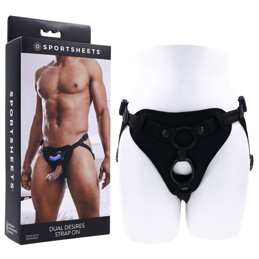 SPORTSHEETS Dual Desires Strap On - Black Adjustable Strap-On Harness (No Probe Included) Sportsheets