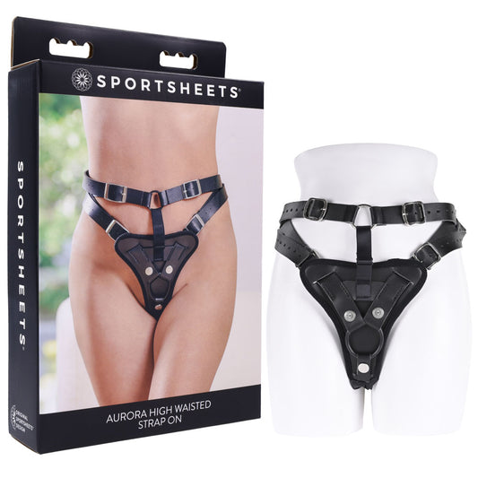 SPORTSHEETS Aurora High Waisted Strap On - Black Adjustable Strap-On Harness (No Probe Included) Black - Club X