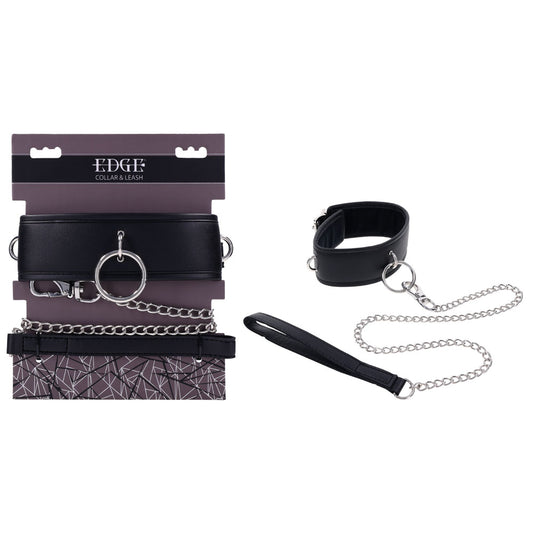 EDGE Collar & Leash - Black Neck Restraint with Heavy Duty Metal Leash Black - Club X