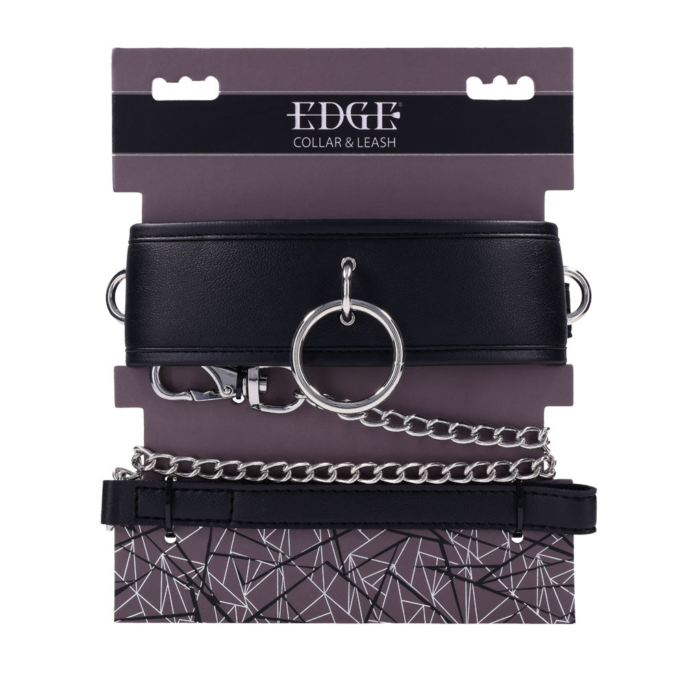 EDGE Collar & Leash - Black Neck Restraint with Heavy Duty Metal Leash Sportsheets