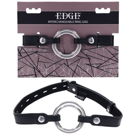 EDGE Interchangeable Ring Gag - Black Mouth Gag Restraint with 2 Interchangeable Pieces Sportsheets
