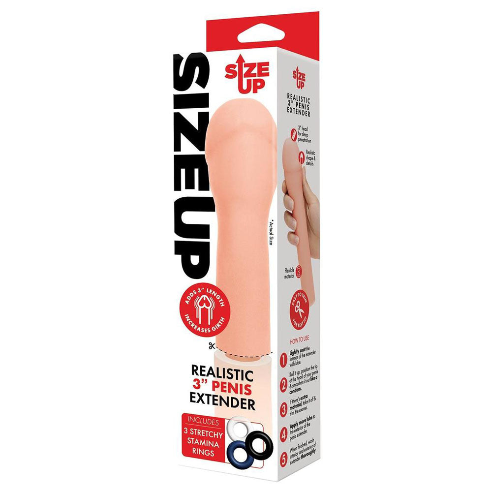 Size Up Realistic 3'' Penis Extender - Flesh 7.6 cm (3'') Penis Extension Sleeve Xgen Products