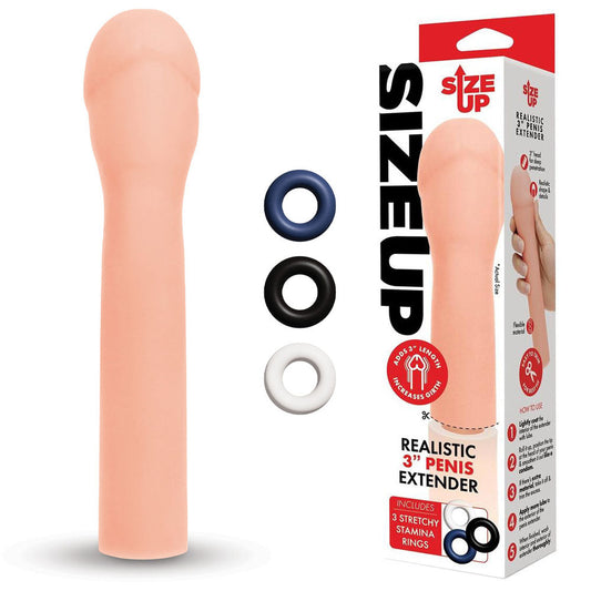 Size Up Realistic 3'' Penis Extender - Flesh 7.6 cm (3'') Penis Extension Sleeve Xgen Products