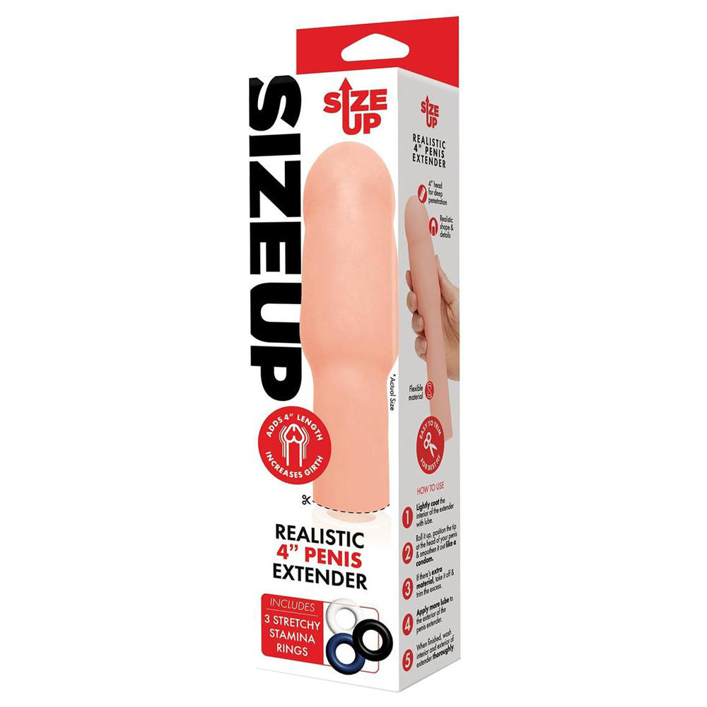 Size Up Realistic 4 Inch Penis Extender - Flesh 10.1 cm (4'') Penis Extension Sleeve Xgen Products