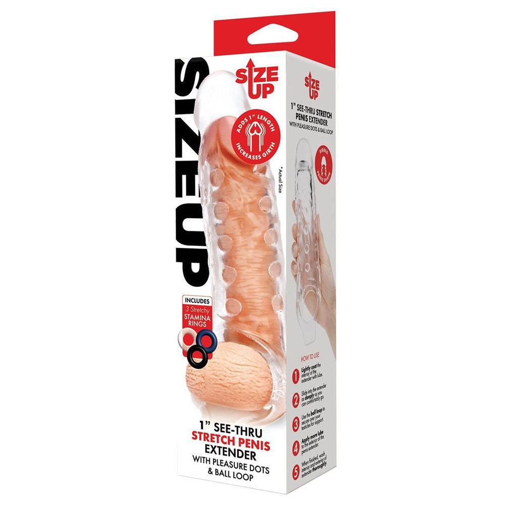 Size Up 1 Inch See-Thru Stretch Penis Extender - Clear 2.5 cm (1'') Penis Extension Sleeve Xgen Products