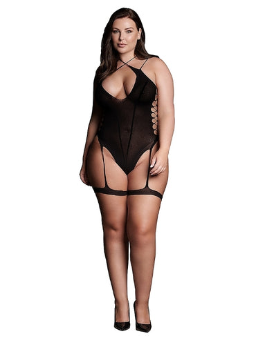 Le' Desir Shade Metis Bodystocking with Garters and Crossed Neckline - Club X