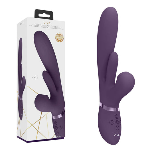 VIVE Ena - Purple - Purple 25 cm USB Rechargeable Thrusting Vibrator with Air Wave Stimulator Shots Toys