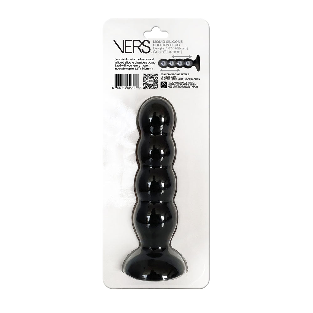 VERS Liquid Silicone Suction Plug - Black 16.5 cm Butt Plug with Internal Steel Balls C1 Releasing