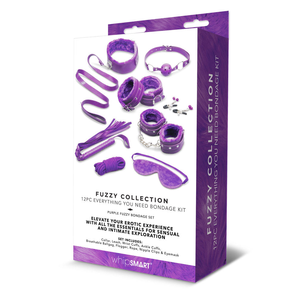 WhipSmart Fuzzy Everything You Need Bondage Kit - Purple Bondage Kit - 12 Piece Set WhipSmart