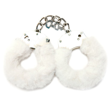 WhipSmart Classic Furry Cuffs - White - White Furry Restraints with Bonus Eye Mask WhipSmart