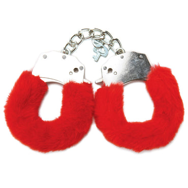 WhipSmart Classic Furry Cuffs - Red - Red Furry Restraints with Bonus Eye Mask WhipSmart