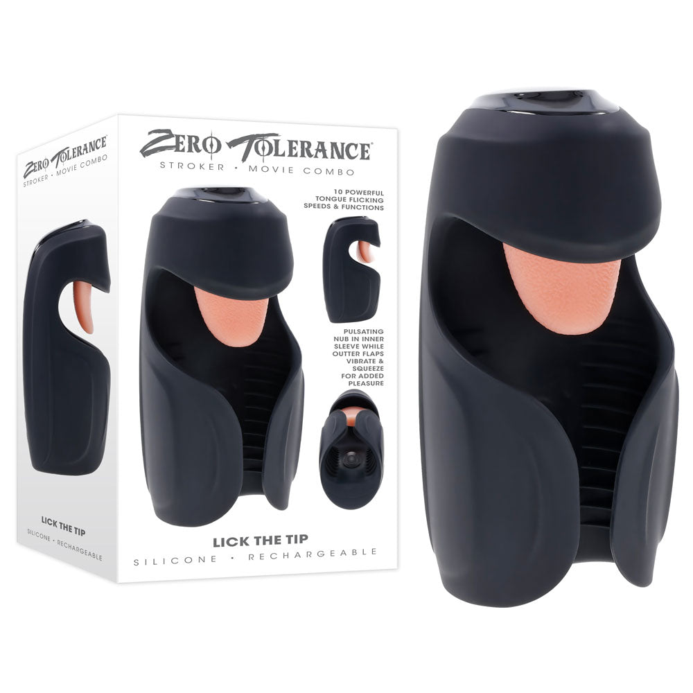 Zero Tolerance LICK THE TIP - Black USB Rechargeable Vibrating & Flicking Masturbator Black - Club X