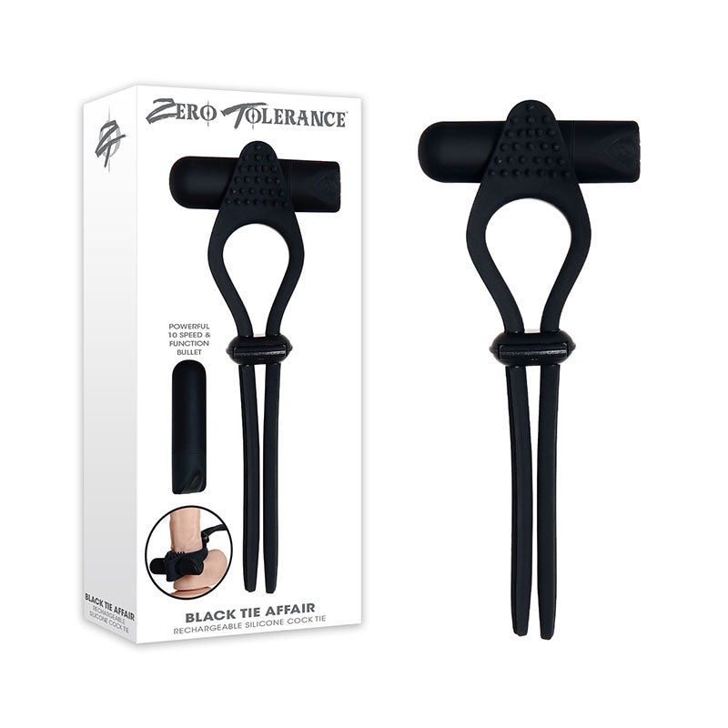 Zero Tolerance Black Tie Affair - Black USB Rechargeable Vibrating Lasoo Cock Ring Zero Tolerance