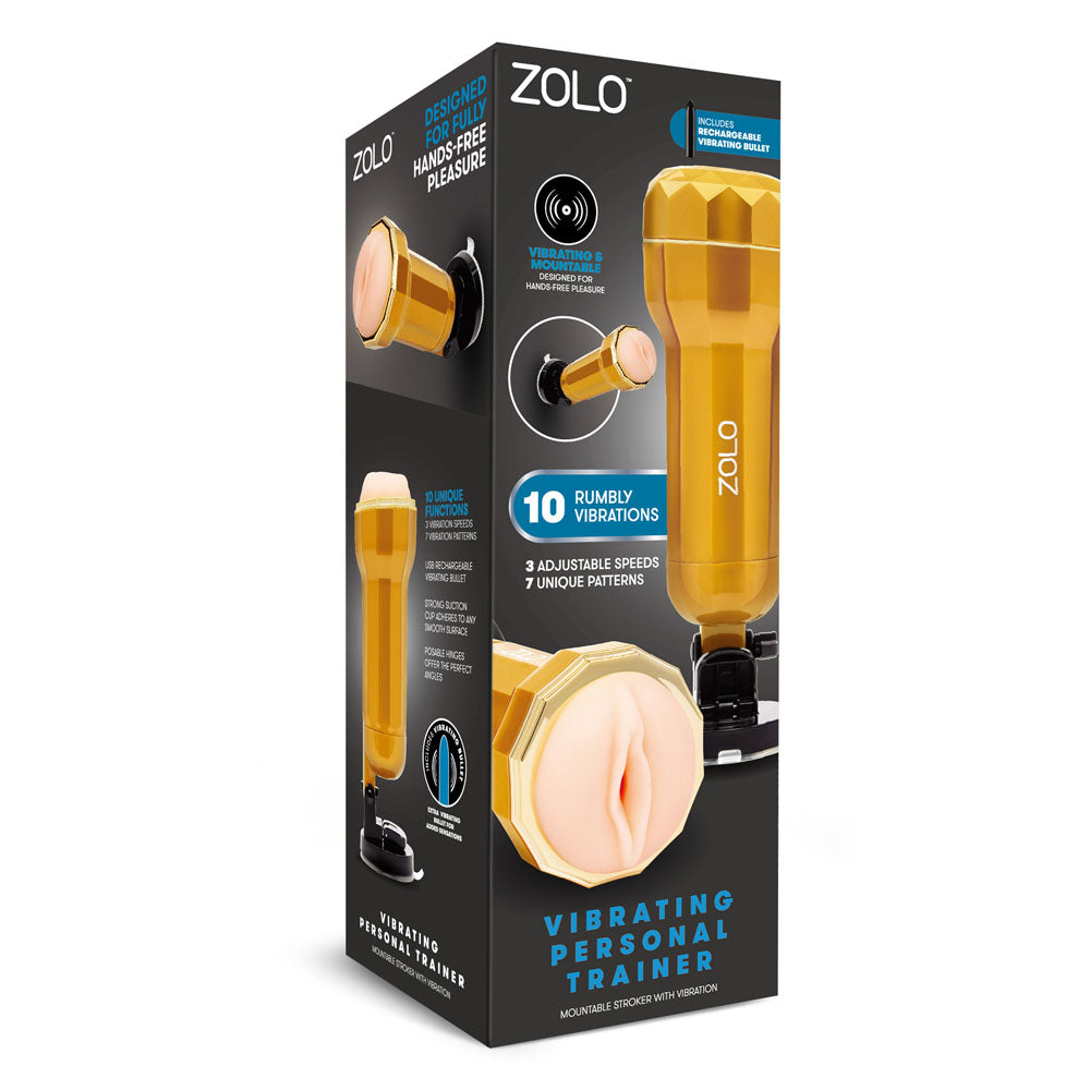 Zolo Vibrating Personal Trainer - USB Rechargeable Vibrating Vagina Stroker with Suction Mount Flesh - Club X