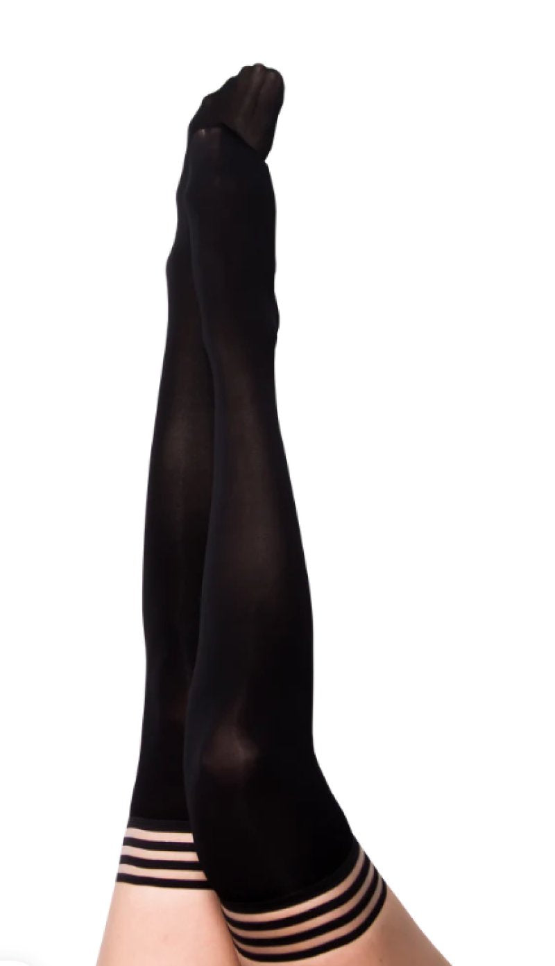 Kixies DANIELLE Black Solid Opaque Thigh Highs - Black - Size C Kixies