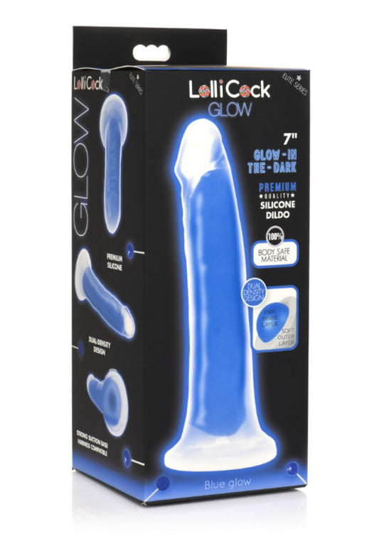 Lollicock 7" Glow-in-the-Dark Silicone Dildo Blue Curve Toys