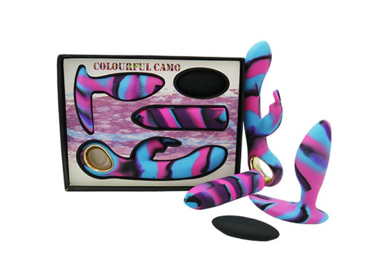 Colourful Camo Lovers Kit blue three-piece rabbit bullet butt plug - ClubX Australia