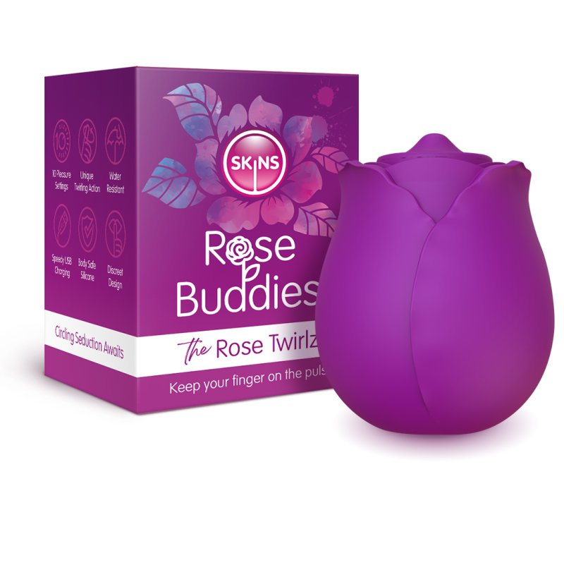 Skins Rose Buddies - The Rose Twirlz - Purple USB Rechargeable Twirling Rose Stimulator Creative Conceptions