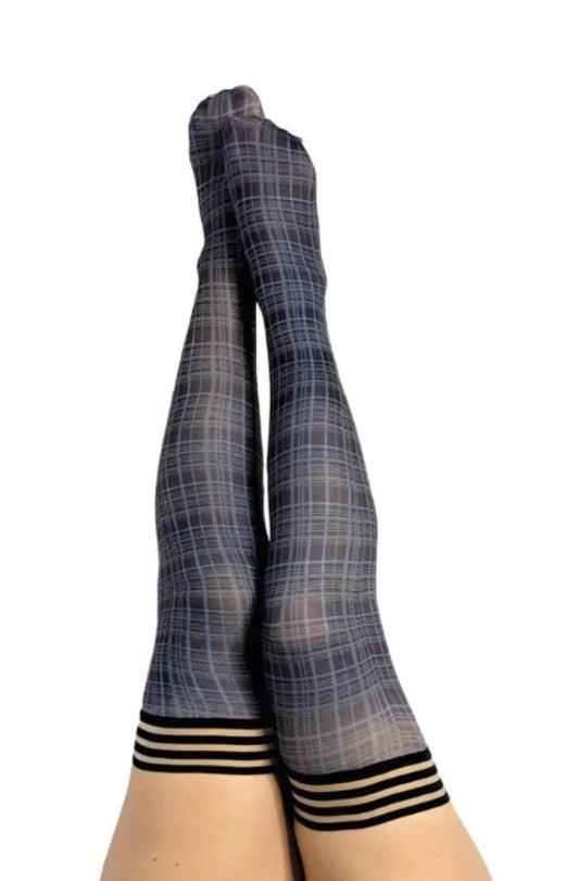 Kixies Debbie Navy Plaid Thigh-High Stockings Size B - ClubX Australia