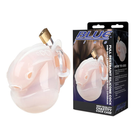 Blue Line Full Restraint Silicone Cock And Balls Chastity Device 100% Coverage Cock Ring (BLM5025-WHT) Electric Eel, Inc