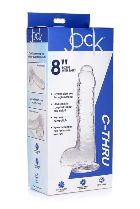 Jock C-Thru 8" Clear with Balls Dildo Curve Toys