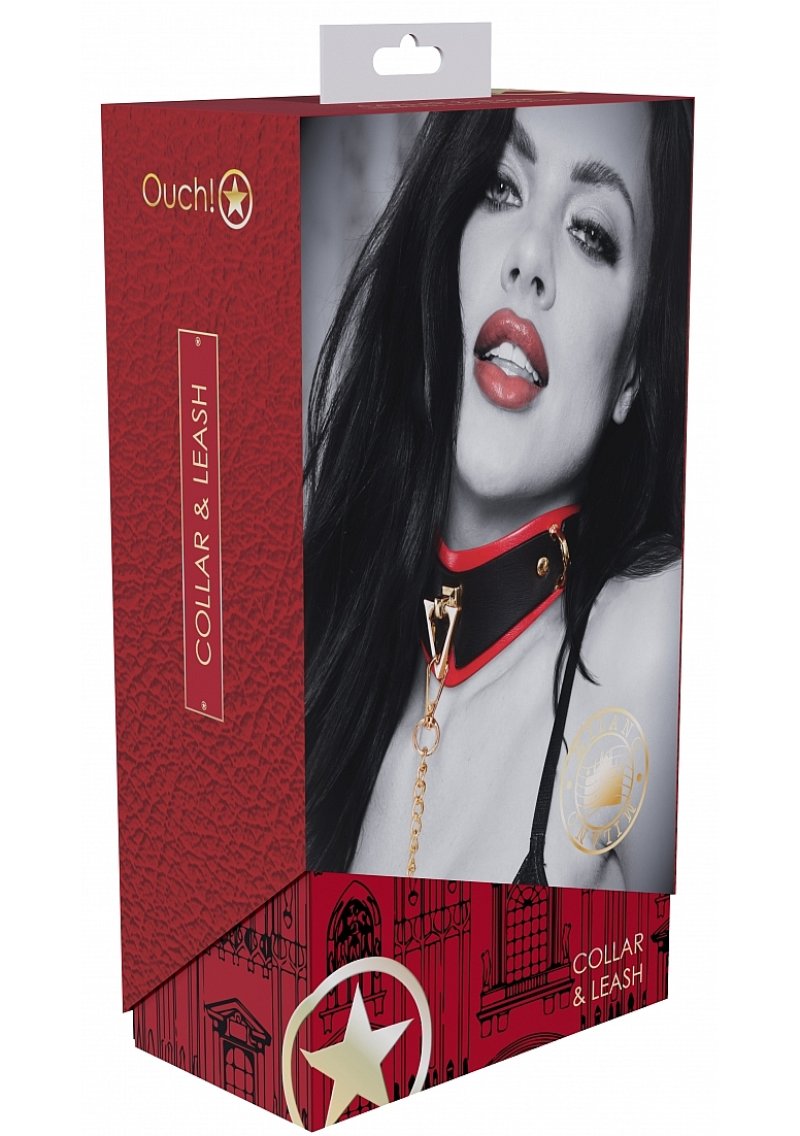 OUCH! Milan Collection - Collar with Leash - Black/Red Restraint Shots Toys
