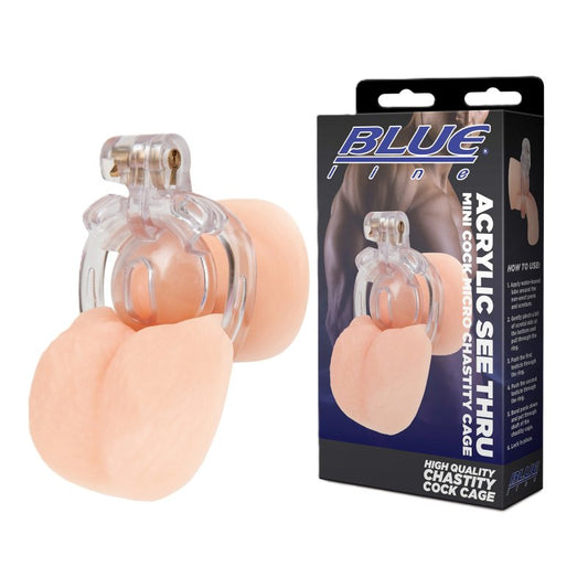 Blue Line Acrylic See Thru Mini Cock Micro Chastity Cage Cock Ring Electric Eel, Inc