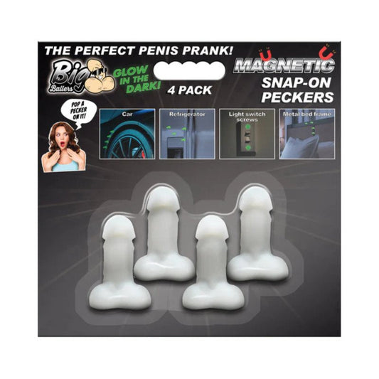 XR Brands Big Ballers Glow-in-the-Dark Magnetic Snap-On Peckers - 4 Pack Novelty XR Brands