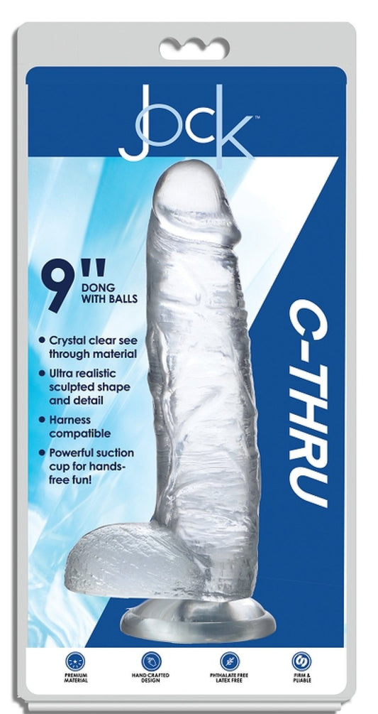 Jock C-Thru 9" Clear TPE Dong W/Balls & Suction Cup Curve Toys