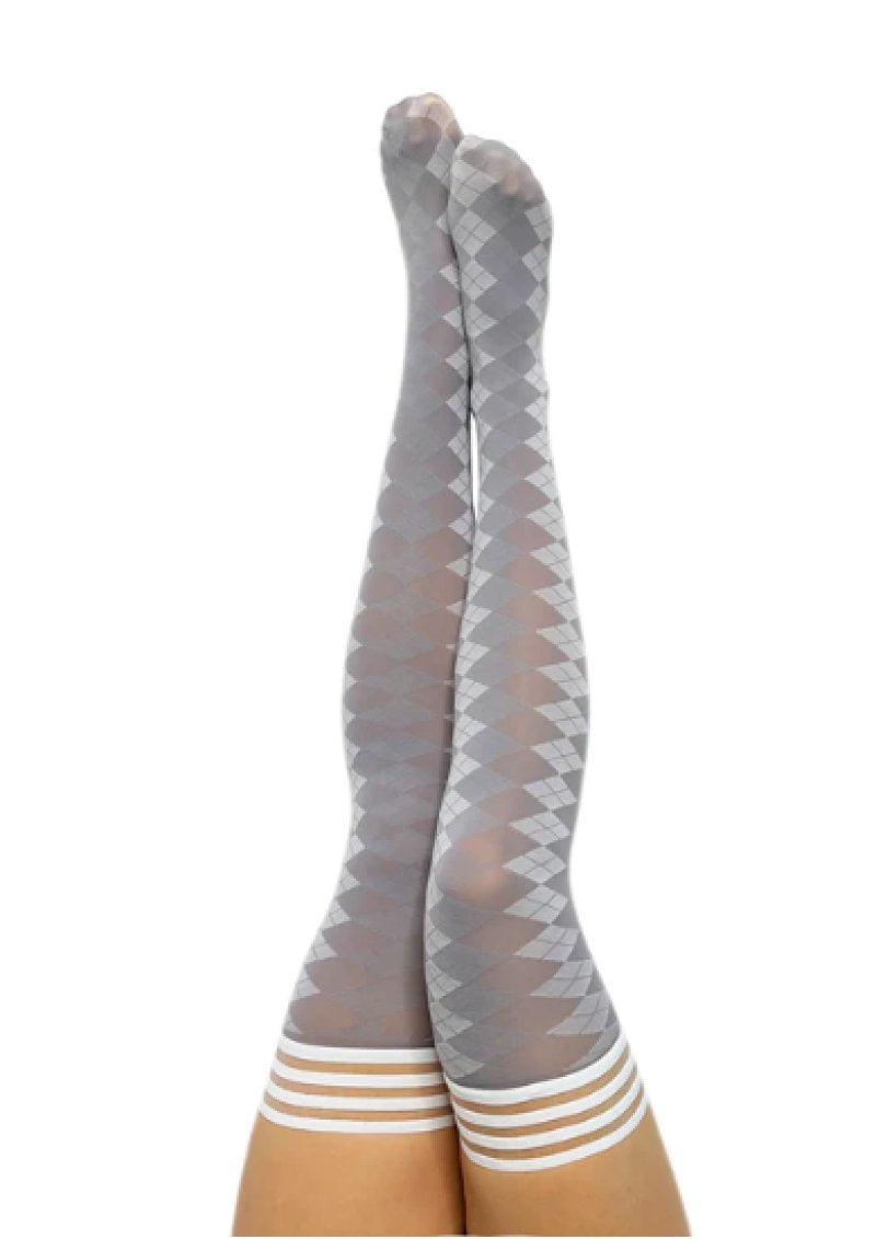 Kixies Par 4 Grey Argyle Thigh-High Stockings Size D - ClubX Australia