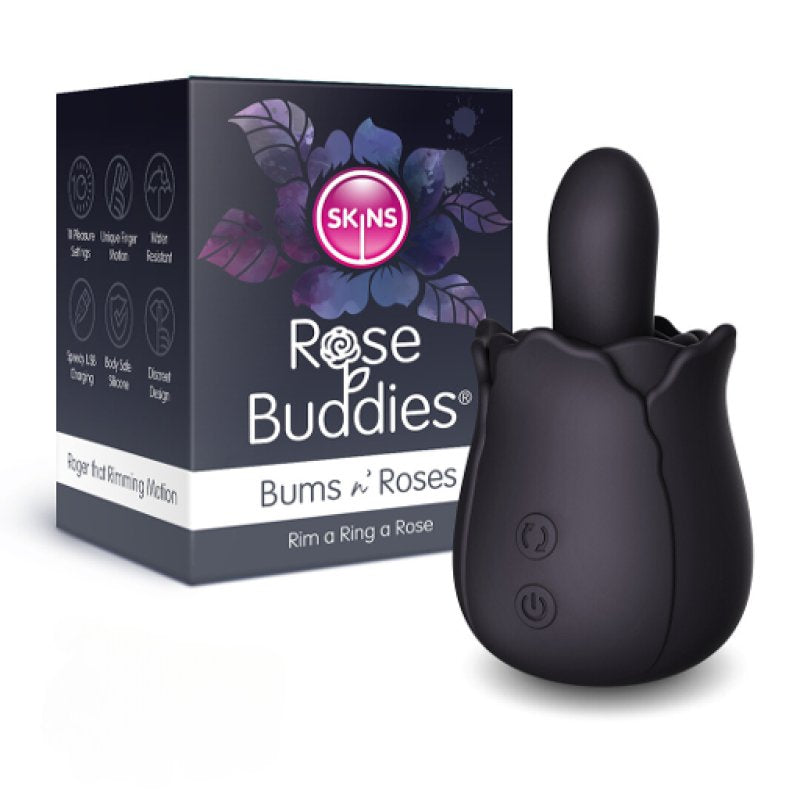Skins Rose Buddies - The Bums N Roses - Black USB Rechargeable Anal Rimming Stimulator Creative Conceptions