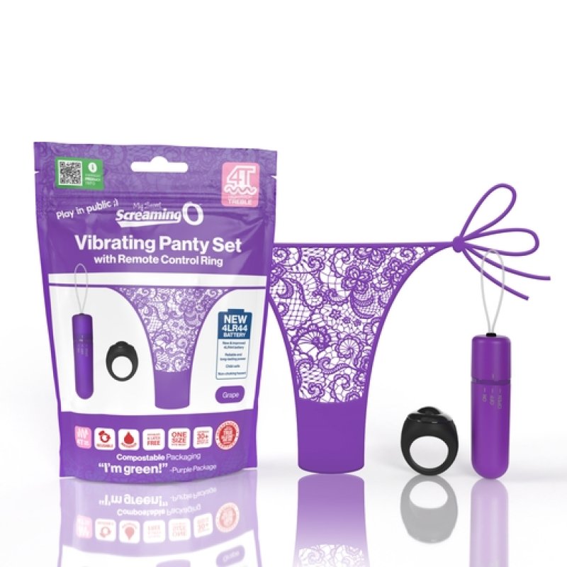 Vibrating Panty Set W/ Remote Ring 4T High Pitch Treble - Grape Screaming O