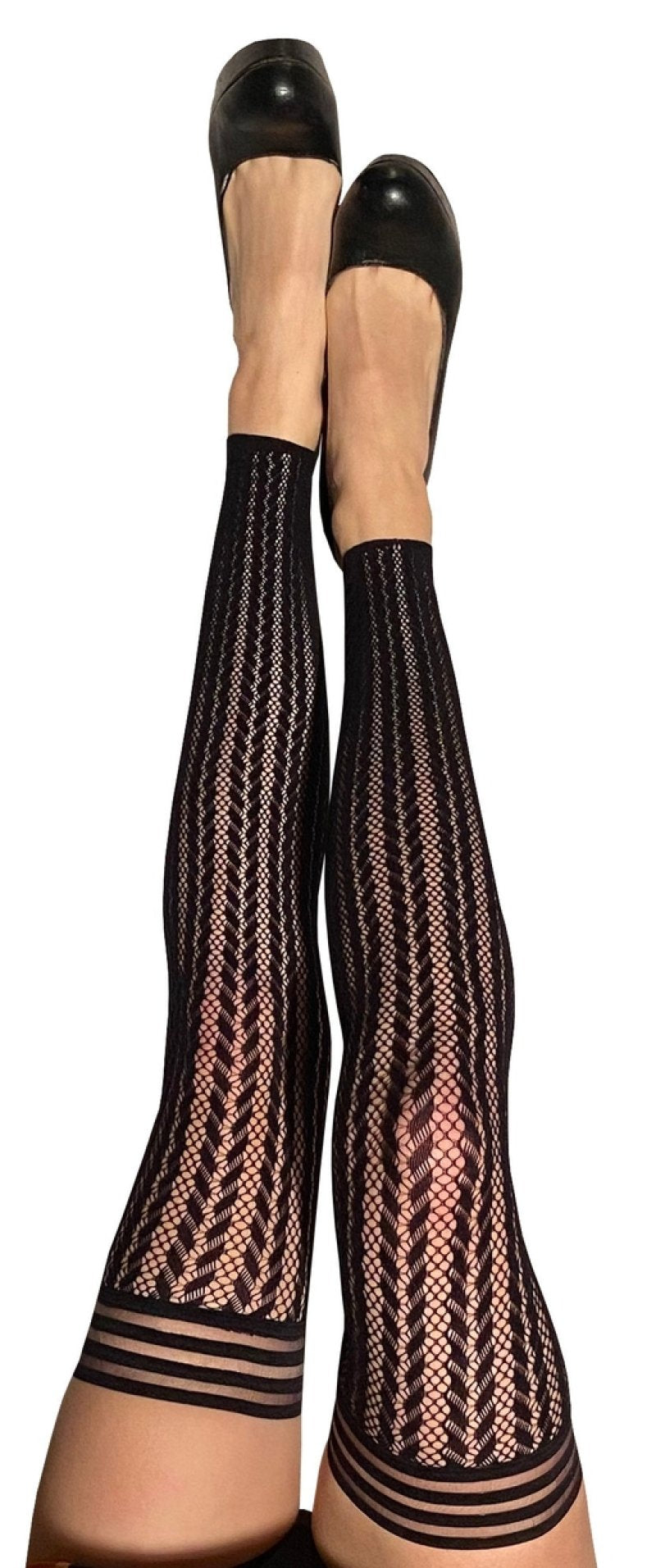 Kixies Lindsay Footless Black Stripe Fishnet Thigh-High Size A - ClubX Australia