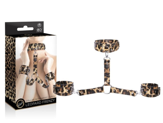 Leopard Frenzy collar with hand cuffs bondage set - ClubX Australia