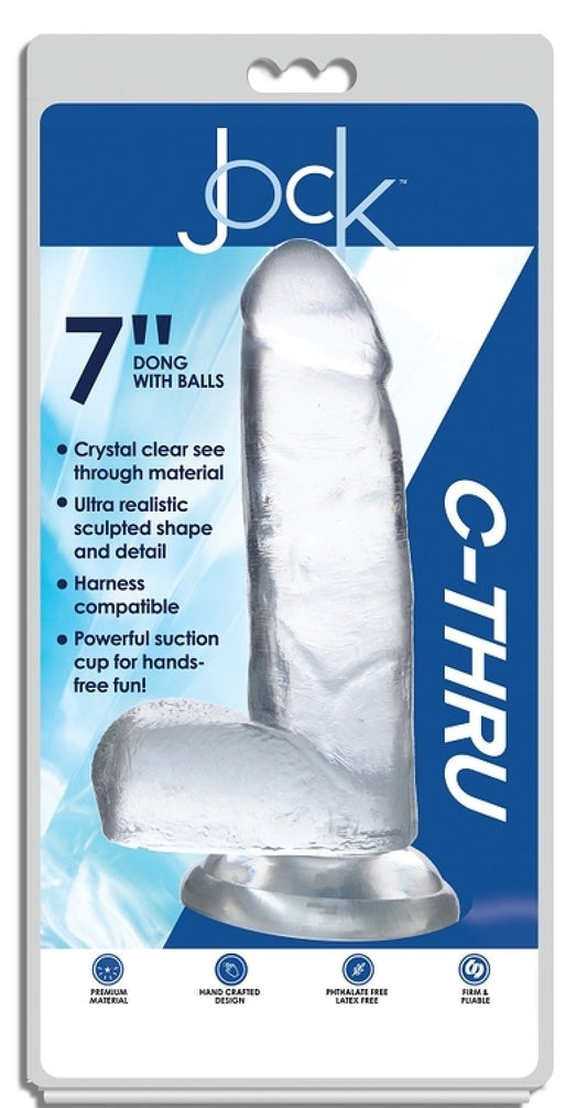Jock C-Thru 7" Clear TPE Dong W/Balls & Suction Cup Curve Toys