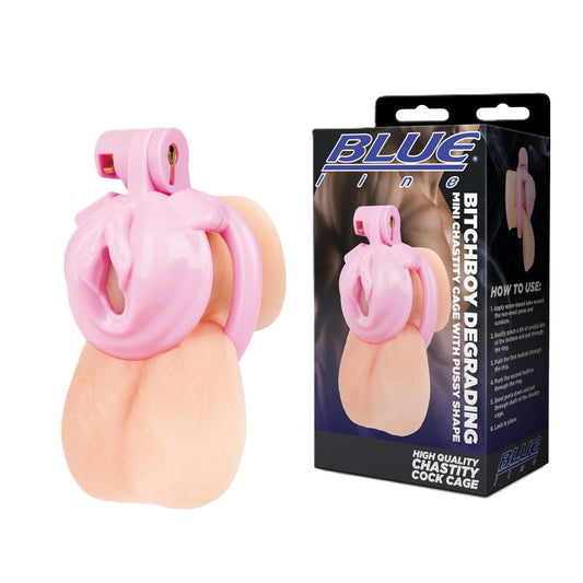 Blue Line Bitchboy Degrading Mini Chastity Cage with Pussy Shape Cock Ring Electric Eel, Inc
