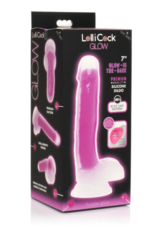 Lollicock 7" Glow-in-the-Dark Silicone Dildo with Balls Purple Curve Toys