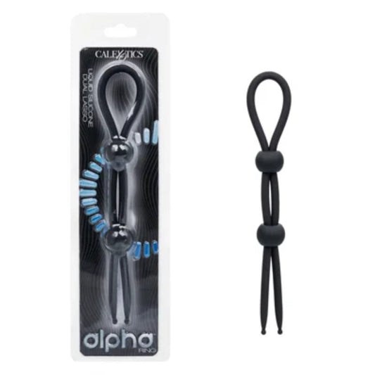 Alpha Liquid Silicone Dual Lasso - Black Cock Ring Calexotics