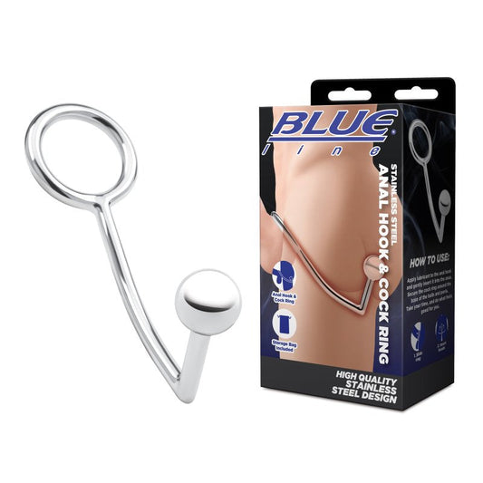 Blue Line Stainless Steel Anal Hook & Cock Ring Electric Eel, Inc