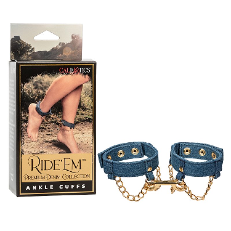 CalExotics Ride 'Em denim ankle cuffs adjustable restraints - ClubX Australia