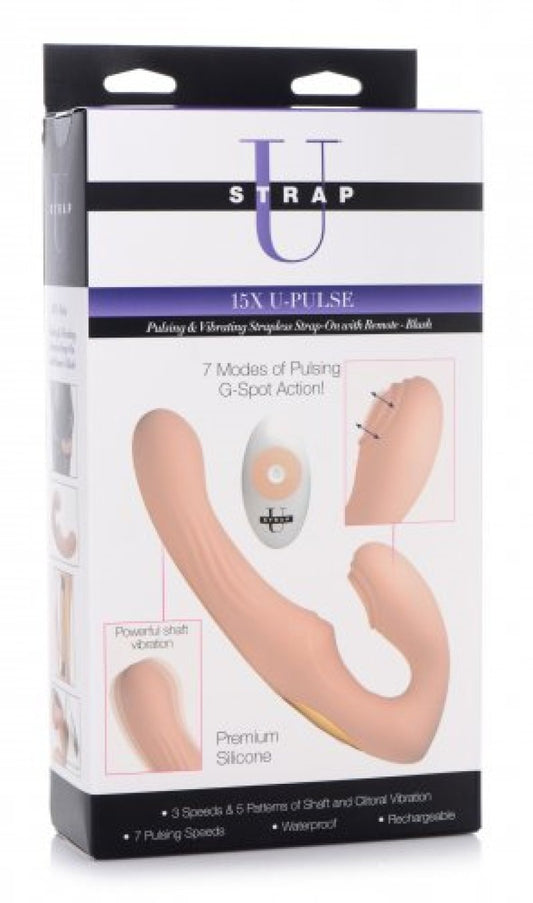 XR Brands Strap U 15X U-Pulse Pulse & Vibe Strapless Strap-on w/ Remote - Blush XR Brands