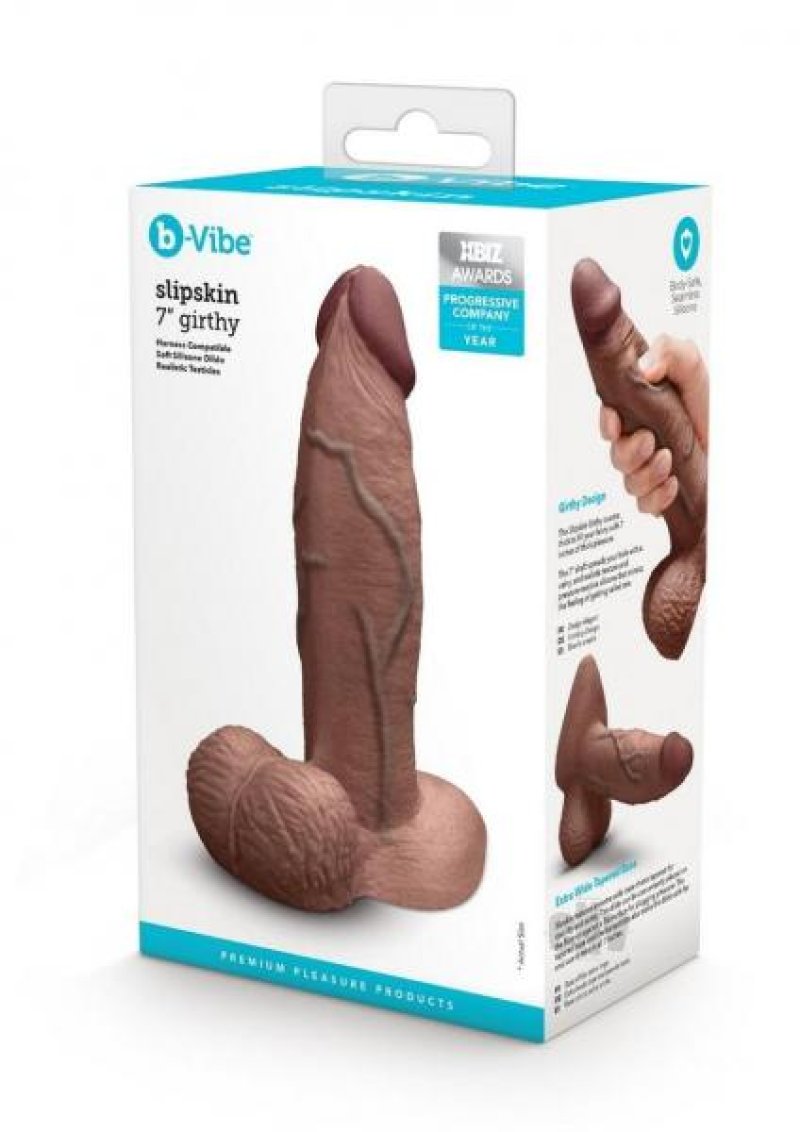 b-Vibe Slipskin 7 inch girthy realistic dildo brown - ClubX Australia