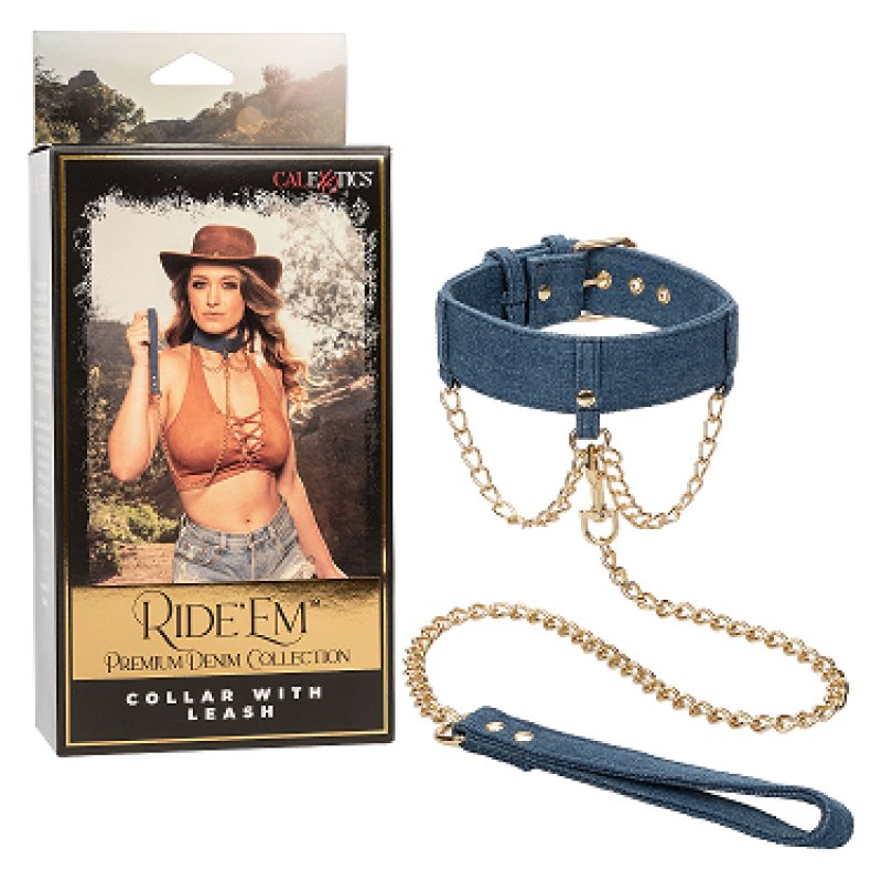 Calexotics Ride 'Em Premium Denim Collection Collar With Leash Calexotics