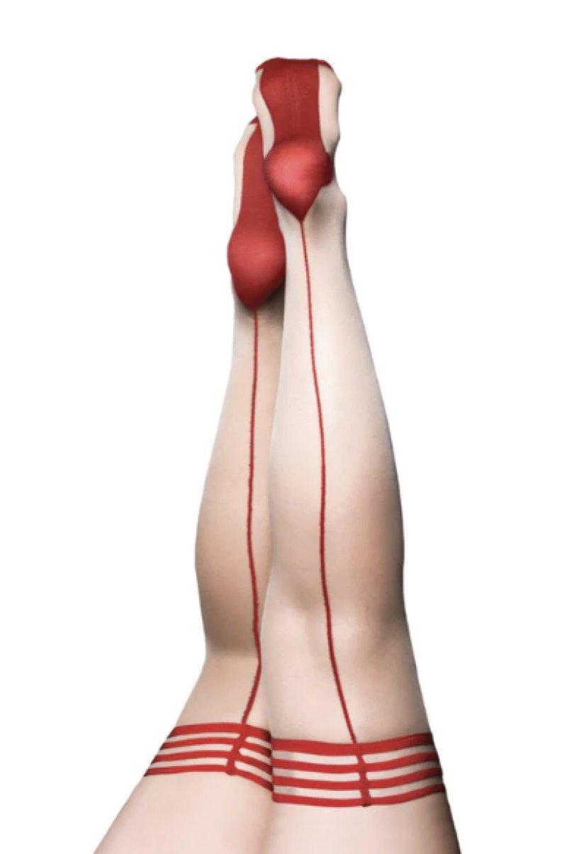 Kixies WHITNEY Nude/Red Seam Thigh Highs - Nude/Red - Size A Kixies